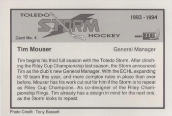1993-94 Toledo Storm (ECHL) #4 Tim Mouser Back