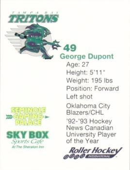 1993-94 Tampa Bay Tritons (RHI) #NNO George Dupont Back