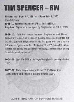 2010-11 Binghamton Senators (AHL) #23 Tim Spencer Back