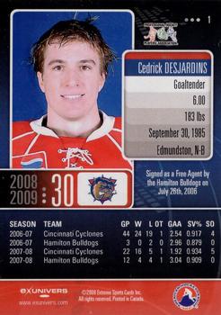 2008-09 Extreme Hamilton Bulldogs (AHL) #1 Cedrick Desjardins Back