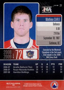 2008-09 Extreme Hamilton Bulldogs (AHL) #21 Mathieu Carle Back
