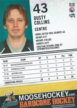 2008-09 Manitoba Moose (AHL) #NNO Dusty Collins Back