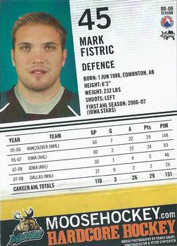 2008-09 Manitoba Moose (AHL) #NNO Mark Fistric Back