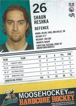 2008-09 Manitoba Moose (AHL) #NNO Shaun Heshka Back