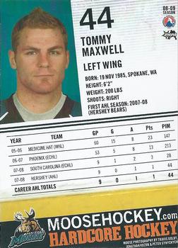 2008-09 Manitoba Moose (AHL) #NNO Tommy Maxwell Back