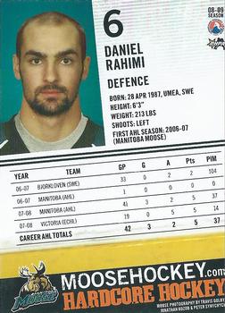 2008-09 Manitoba Moose (AHL) #NNO Daniel Rahimi Back