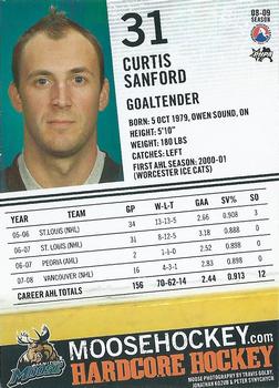 2008-09 Manitoba Moose (AHL) #NNO Curtis Sanford Back