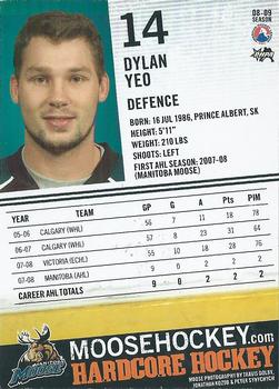 2008-09 Manitoba Moose (AHL) #NNO Dylan Yeo Back