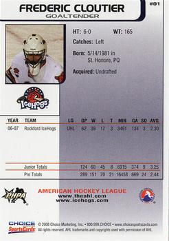 2008-09 Choice Rockford IceHogs (AHL) Anniversary Set #01 Frederic Cloutier Back