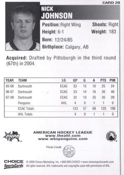2008-09 Choice Wilkes-Barre/Scranton Penguins (AHL) #20 Nick Johnson Back
