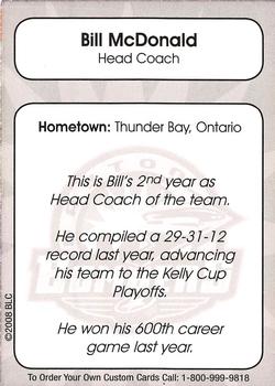 2008-09 Big League Cards Dayton Bombers (ECHL) #NNO Bill McDonald Back