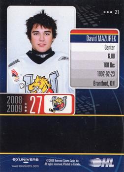 2008-09 Extreme Barrie Colts (OHL) #21 David Mazurek Back
