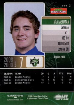 2008-09 Extreme London Knights (OHL) #3 Matt Ashman Back