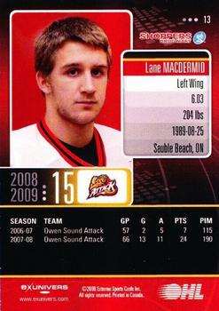 2008-09 Extreme Owen Sound Attack (OHL) #13 Lane MacDermid Back