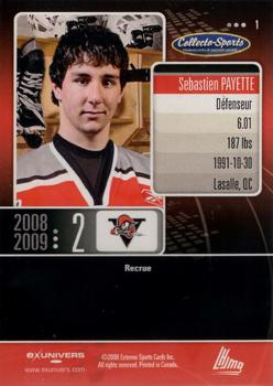 2008-09 Extreme Drummondville Voltigeurs (QMJHL) #1 Sebastien Payette Back