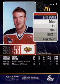 2008-09 Extreme Moncton Wildcats (QMJHL) #4 David Savard Back