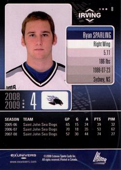 2008-09 Extreme Saint John Sea Dogs (QMJHL) #8 Ryan Sparling Back