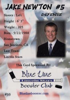 2008-09 Blueline Booster Club Lincoln Stars (USHL) #33 Jake Newton Back