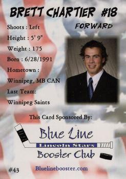 2008-09 Blueline Booster Club Lincoln Stars (USHL) #43 Brett Chartier Back