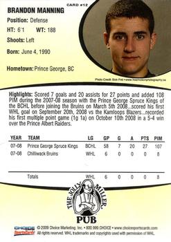 2008-09 Choice Chilliwack Bruins (WHL) #12 Brandon Manning Back