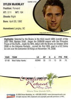 2008-09 Choice Chilliwack Bruins (WHL) #13 Dylen McKinlay Back