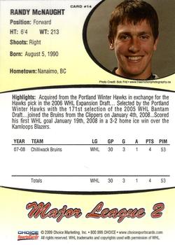 2008-09 Choice Chilliwack Bruins (WHL) #14 Randy McNaught Back