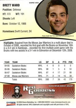 2008-09 Choice Chilliwack Bruins (WHL) #22 Brett Ward Back