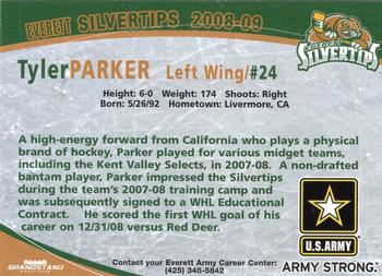 2008-09 Grandstand Everett Silvertips (WHL) #NNO Tyler Parker Back