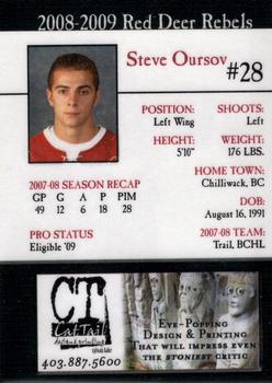 2008-09 Cat Tail Design and Printing Red Deer Rebels (WHL) #21 Steve Oursov Back