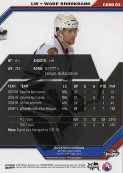 2010-11 Choice Rockford IceHogs (AHL) #03 Wade Brookbank Back