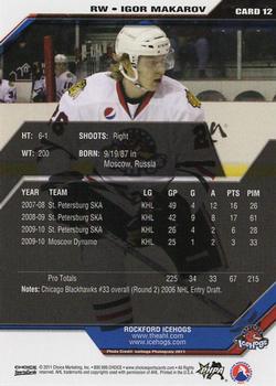 2010-11 Choice Rockford IceHogs (AHL) #12 Igor Makarov Back