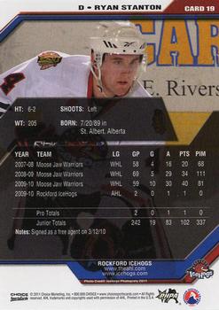 2010-11 Choice Rockford IceHogs (AHL) #19 Ryan Stanton Back