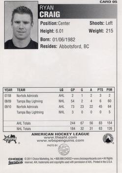 2010-11 Choice Wilkes-Barre/Scranton Penguins (AHL) #5 Ryan Craig Back