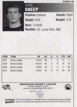 2010-11 Choice Wilkes-Barre/Scranton Penguins (AHL) #16 Carl Sneep Back