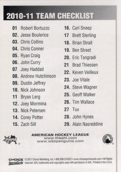 2010-11 Choice Wilkes-Barre/Scranton Penguins (AHL) #NNO Wilkes-Barre/Scranton Penguins Back