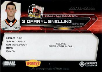 2010-11 Extreme Belleville Bulls (OHL) #1 Darryl Snelling Back