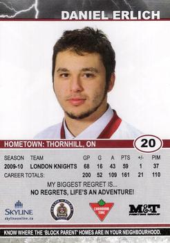 2010-11 M&T Printing Guelph Storm (OHL) #B-09 Daniel Erlich Back