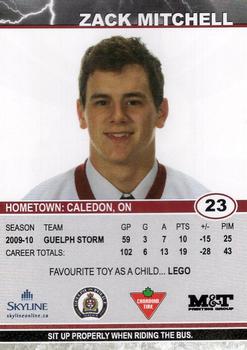 2010-11 M&T Printing Guelph Storm (OHL) #B-10 Zack Mitchell Back