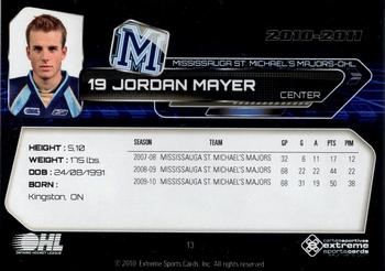 2010-11 Extreme Mississauga St. Michael's Majors (OHL) #13 Jordan Mayer Back