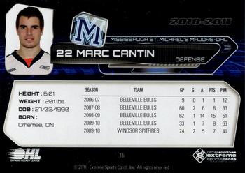 2010-11 Extreme Mississauga St. Michael's Majors (OHL) #15 Marc Cantin Back
