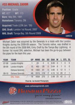 2010-11 Denny's Oshawa Generals (OHL) #2 Michael Zador Back