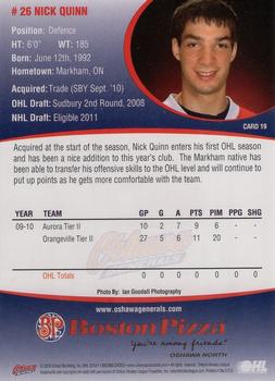 2010-11 Denny's Oshawa Generals (OHL) #19 Nick Quinn Back