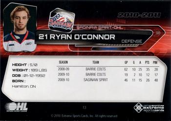 2010-11 Extreme Saginaw Spirit (OHL) #13 Ryan O'Connor Back
