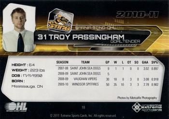 2010-11 Extreme Sarnia Sting (OHL) #18 Troy Passingham Back