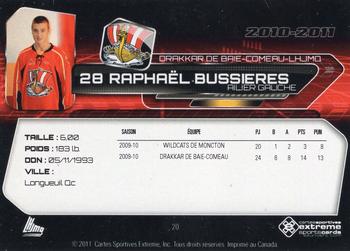 2010-11 Extreme Baie Comeau Drakkar (QMJHL) #20 Raphael Bussieres Back