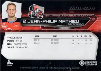2010-11 Extreme Drummondville Voltigeurs (QMJHL) #3 Jean-Philip Mathieu Back