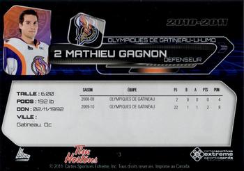 2010-11 Extreme Gatineau Olympiques (QMJHL) #3 Mathieu Gagnon Back