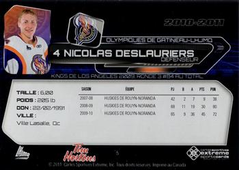 2010-11 Extreme Gatineau Olympiques (QMJHL) #5 Nicolas Deslauriers Back