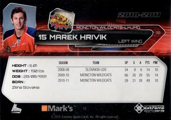 2010-11 Extreme Moncton Wildcats QMJHL #12 Marek Hrivik Back