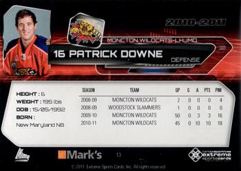 2010-11 Extreme Moncton Wildcats QMJHL #13 Patrick Downe Back